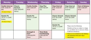 Summer fitness Schedule